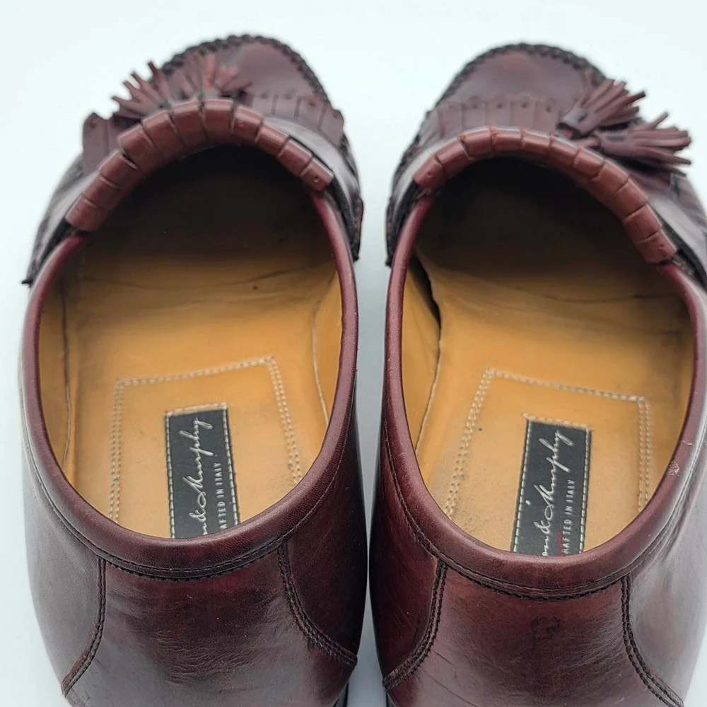 VTG Johnston Murphy Loafers Men 9.5 Leather Burgundy Oxblood Kiltie Tassel Italy
